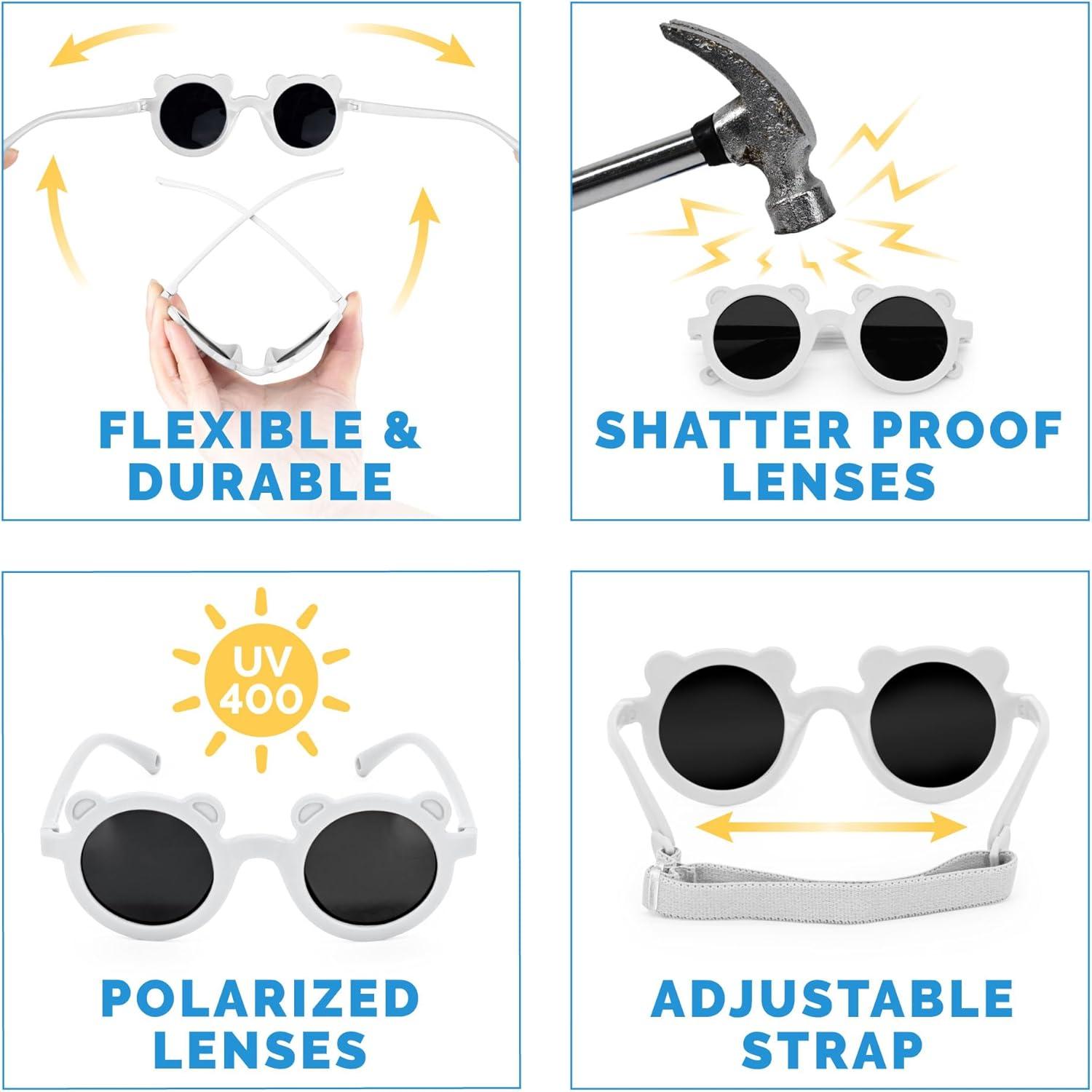 image:imageJAN amp JUL Baby Toddler Kids Flexible UV400 Polarized Sunglasses with Strap for Girls BoysWhite Bear