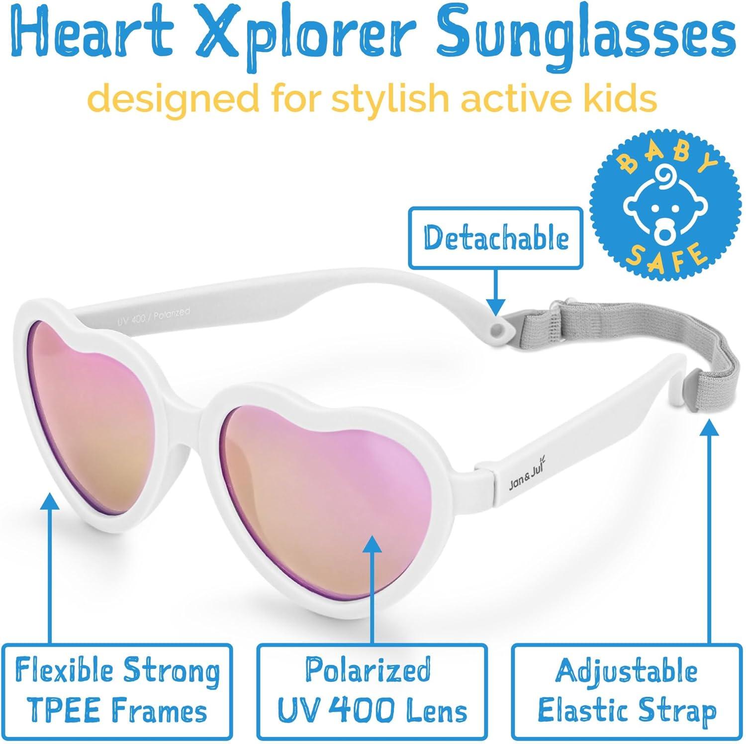 image:imageJAN amp JUL Baby Toddler Kids Flexible UV400 Polarized Sunglasses with Strap for Girls BoysWhite Heart Aurora