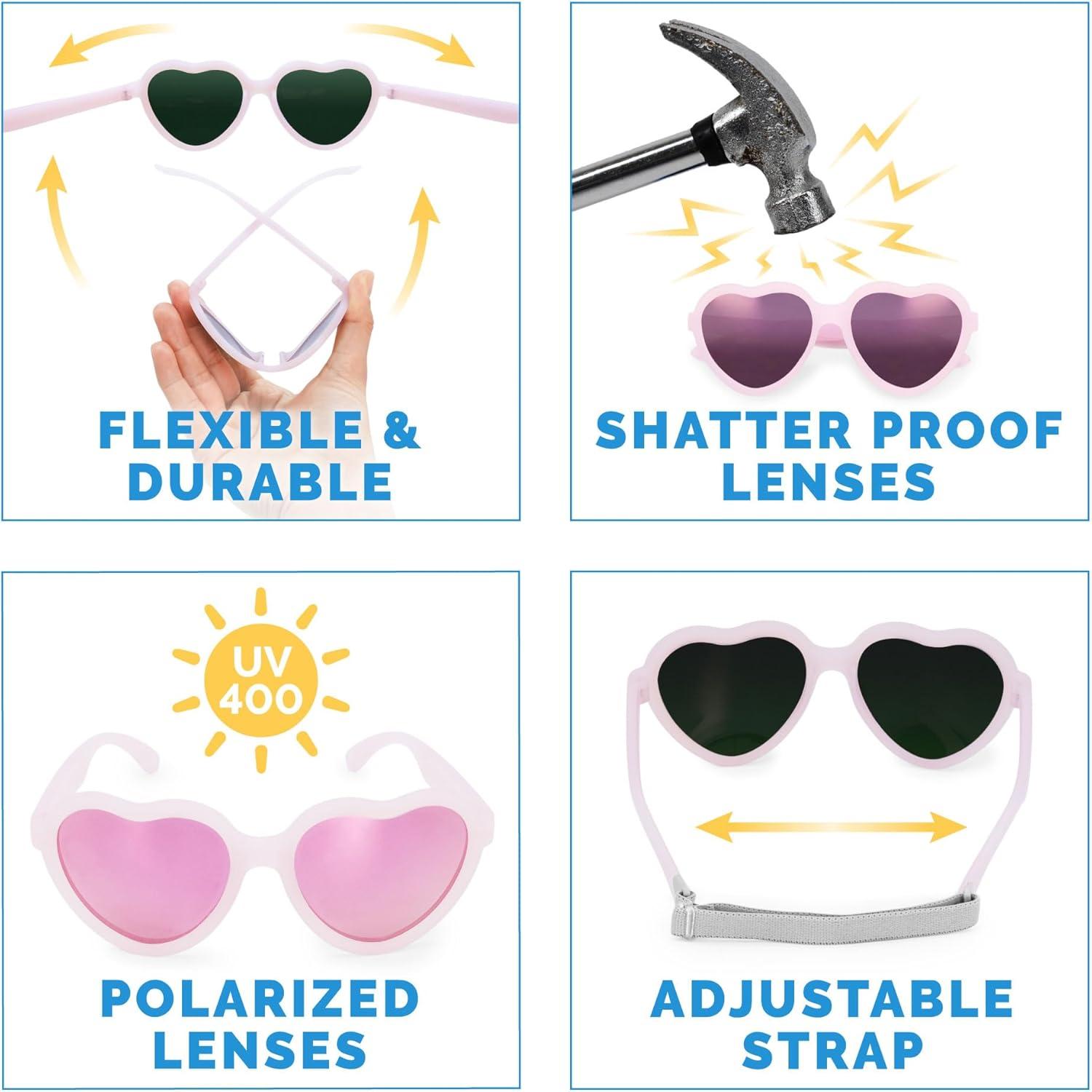 image:imageJAN amp JUL Baby Toddler Kids Flexible UV400 Polarized Sunglasses with Strap for Girls BoysWhite Heart Aurora
