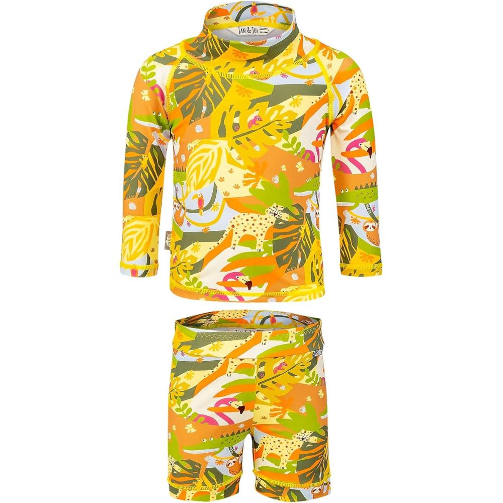image:imageJAN amp JUL Long Sleeve 2pc UV SwimSuit Set with Shorts Baby Toddler KidsJungle Friends