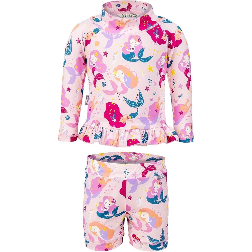 image:imageJAN amp JUL Long Sleeve 2pc UV SwimSuit Set with Shorts Baby Toddler KidsPink Mermaid