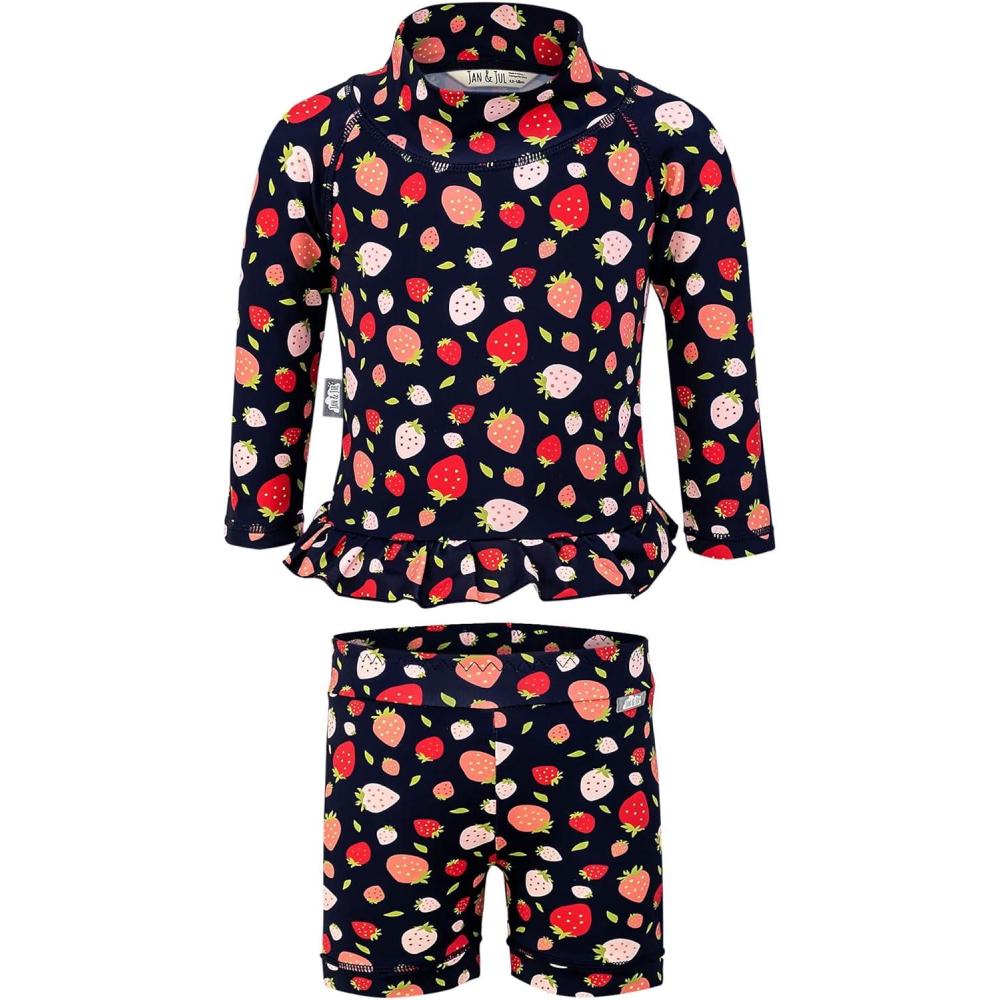 image:imageJAN amp JUL Long Sleeve 2pc UV SwimSuit Set with Shorts Baby Toddler KidsStrawberry