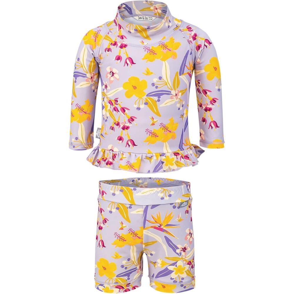 image:imageJAN amp JUL Long Sleeve 2pc UV SwimSuit Set with Shorts Baby Toddler KidsTropical Bloom