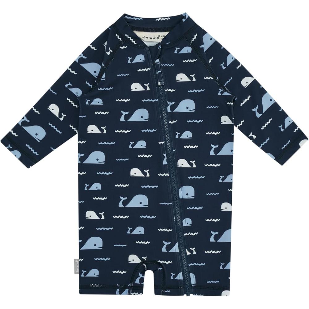 image:imageJAN amp JUL Long Sleeve 1pc UV Jumpsuit Rash Guard Baby ToddlerNavy Whale Tales