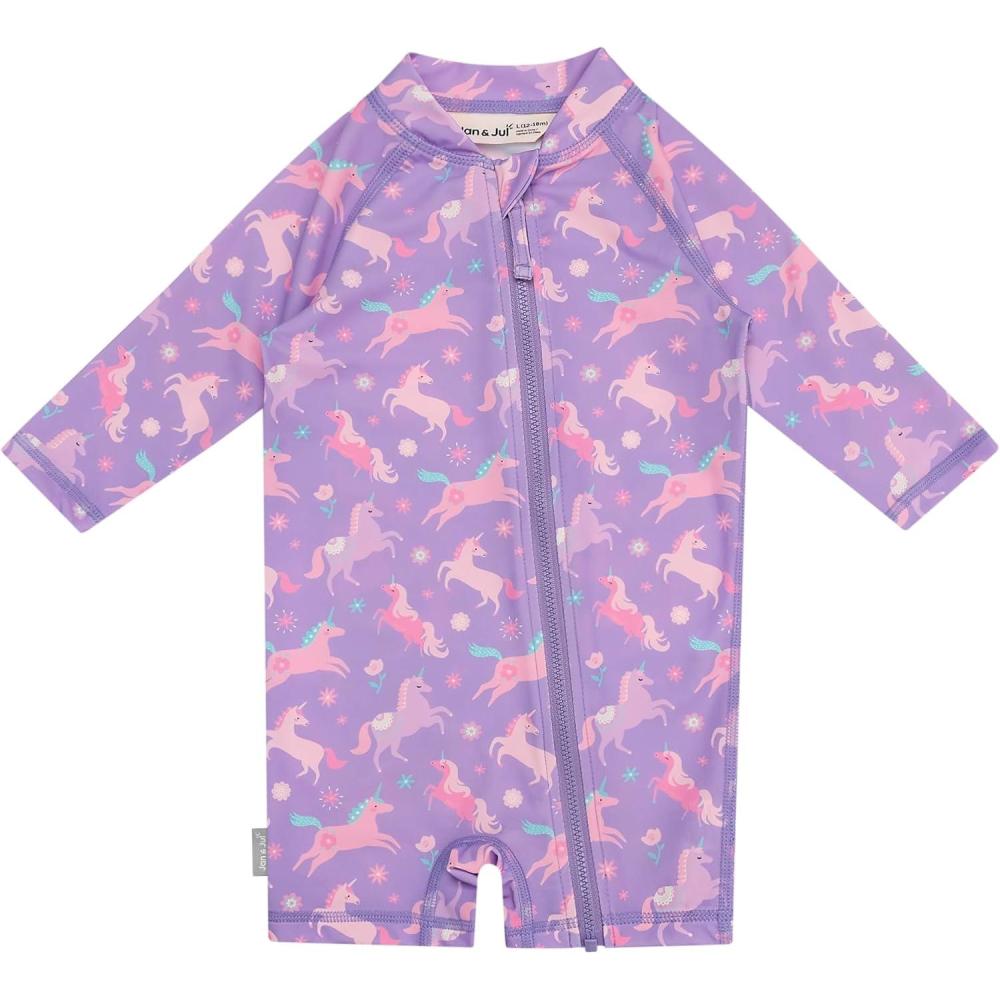 image:imageJAN amp JUL Long Sleeve 1pc UV Jumpsuit Rash Guard Baby ToddlerPurple Unicorn