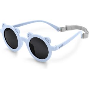 JAN & JUL Baby Toddler Kids’ Flexible UV-400 Polarized Sun-glasses with Strap for Girls Boys(Bear – Light Blue)