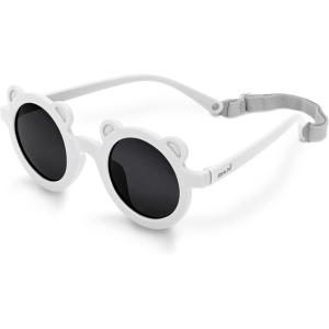 JAN & JUL Baby Toddler Kids’ Flexible UV-400 Polarized Sun-glasses with Strap for Girls Boys(Bear – White)