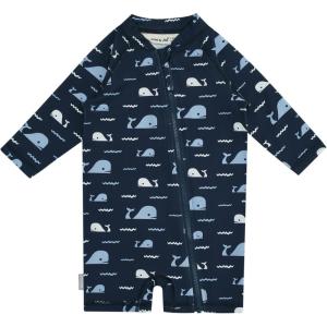 JAN & JUL Long Sleeve 1-pc UV Jumpsuit Rash Guard (Baby, Toddler)(Navy Whale Tales)