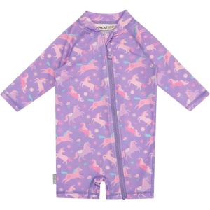 JAN & JUL Long Sleeve 1-pc UV Jumpsuit Rash Guard (Baby, Toddler)(Purple Unicorn)