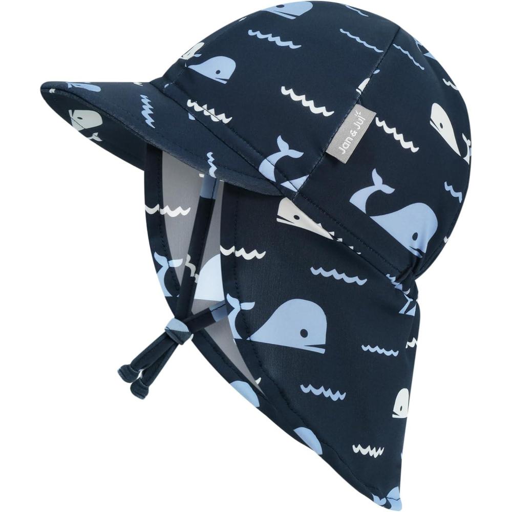 image:imageJAN amp JUL Baby SunHat with Neck Flap for SwimmingNavy Whale Tales
