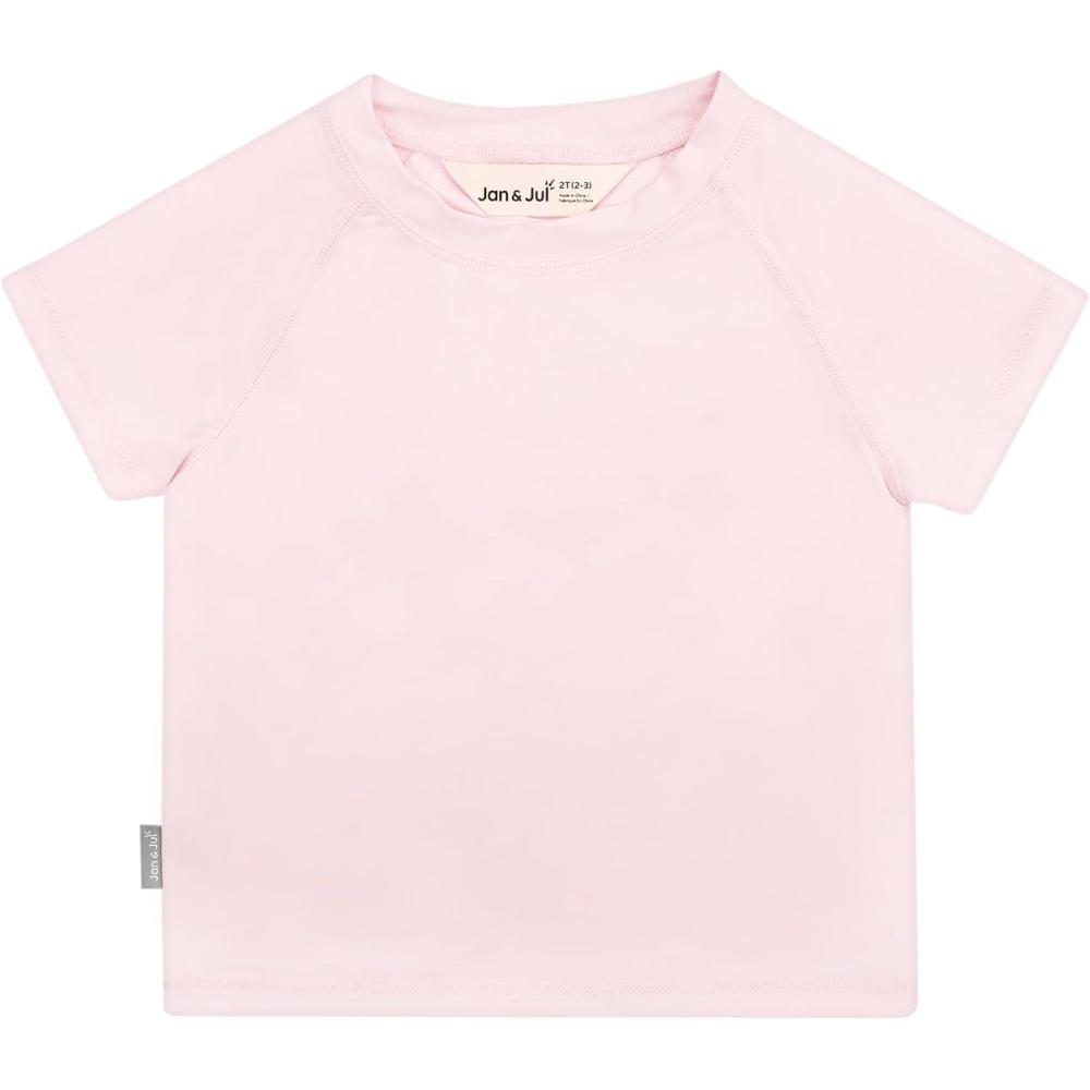 image:imageJAN amp JUL Quick Dry Short Sleeve Rash Guard UPF 50 Beach Swim Shirt for Toddlers and KidsShort Sleeve Soft Pink