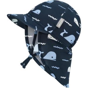 JAN & JUL Baby Sun-Hat with Neck Flap for Swimming(Navy Whale Tales)