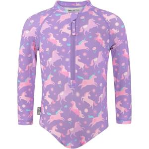 JAN & JUL Long Sleeve 1-pc Girls’ UV Swim-Suit Rash Guard (Baby, Toddler, Kids)(Purple Unicorn)