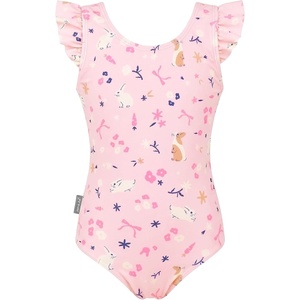 JAN & JUL One Piece Swimsuit with Ruffle Sleeves for Toddlers and Kids(Bunny Flowers)