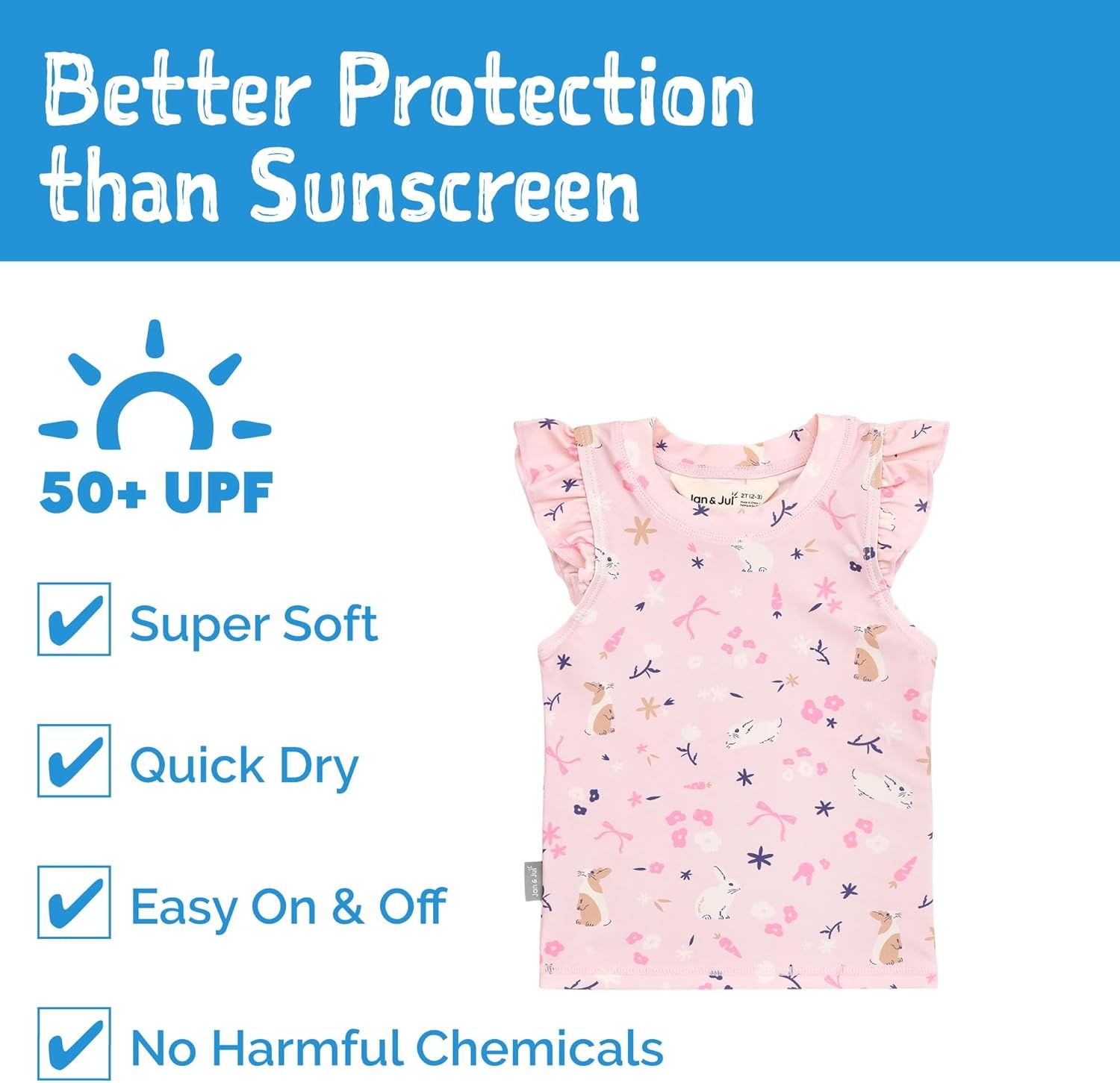 image:imageJAN amp JUL Quick Dry Beach Shirt with Ruffle Sleeves for GirlsUv Top Bunny Flowers
