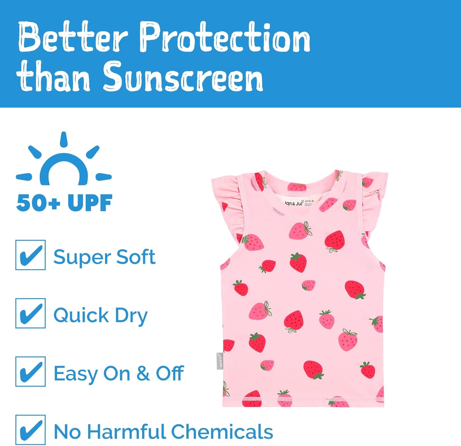 image:imageJAN amp JUL Quick Dry Beach Shirt with Ruffle Sleeves for GirlsUv Top Pink Strawberry