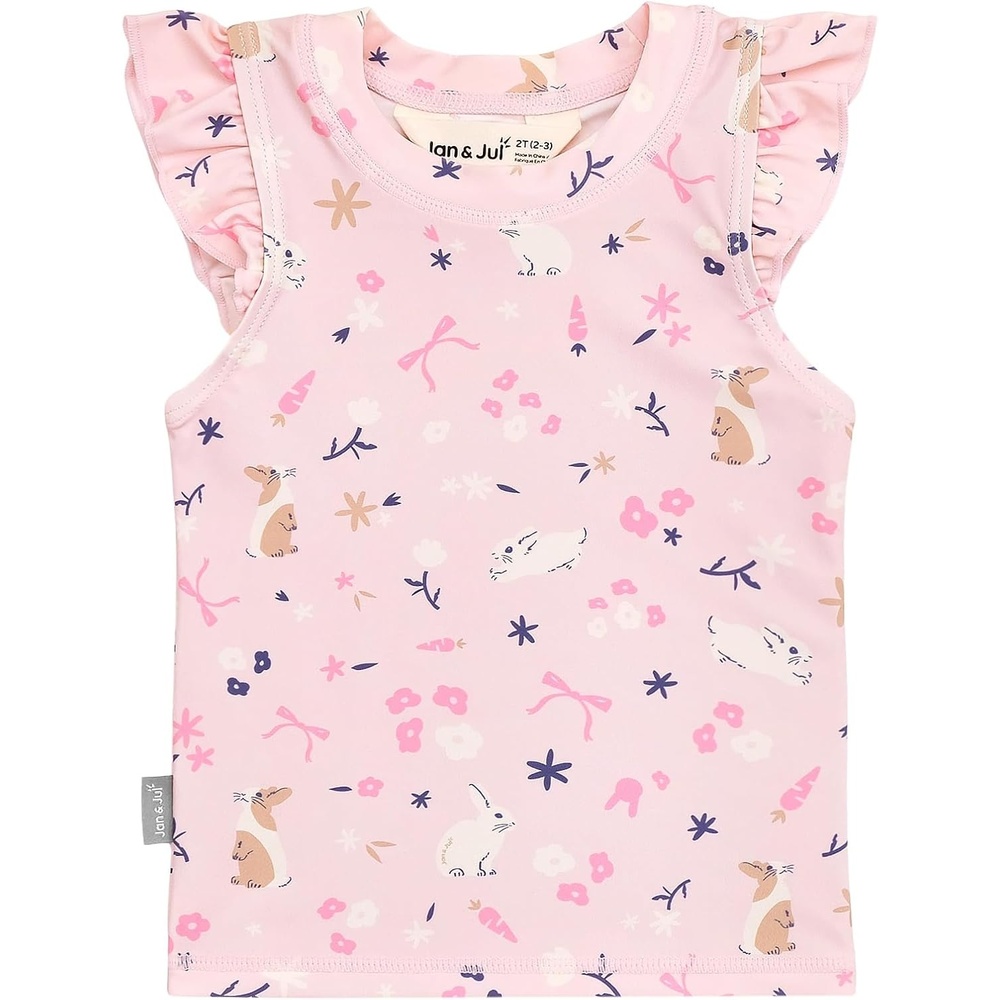 image:imageJAN amp JUL Quick Dry Beach Shirt with Ruffle Sleeves for GirlsUv Top Bunny Flowers