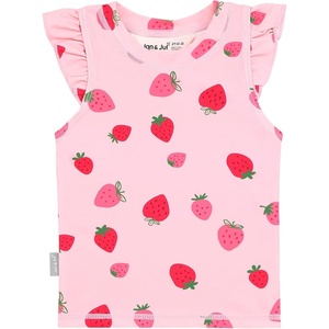 JAN & JUL Quick Dry Beach Shirt with Ruffle Sleeves for Girls(Uv Top: Pink Strawberry)