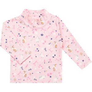 JAN & JUL Quick Dry Swim Shorts & Beach Shirt with Ruffle Sleeves for Girls(Uv Shirt: Bunny Flowers)